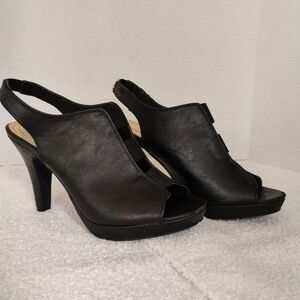 Madden Girl open toe heel, 9.5, black (wear details)